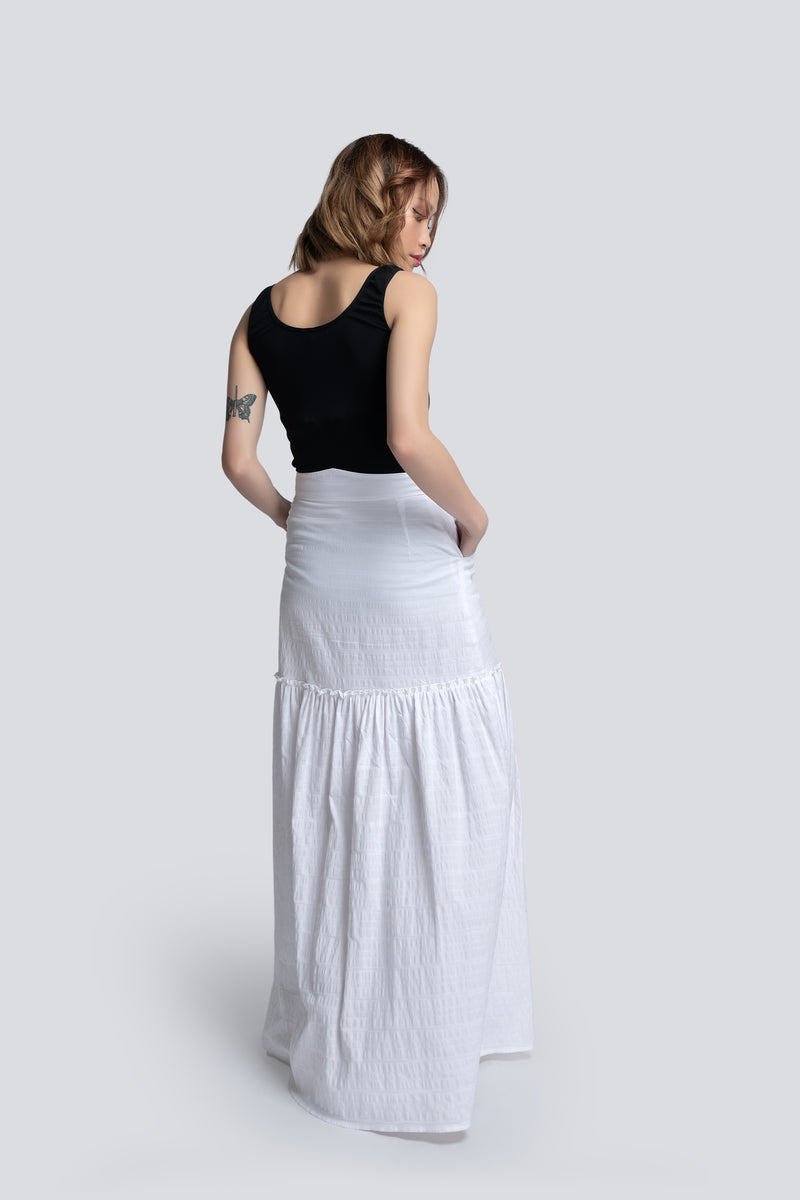Maxi Skirt in Textured White Cotton