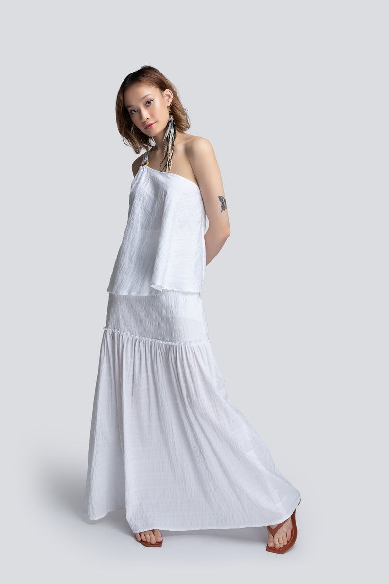 Maxi Skirt in Textured White Cotton