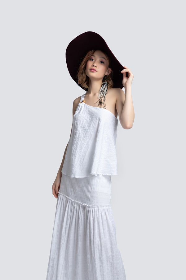 Toga Top in Textured White Cotton