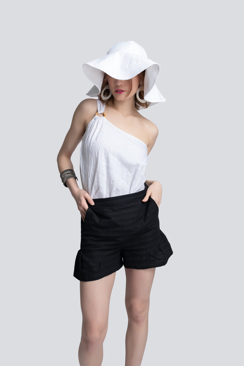 Flared Shorts in Black Cotton