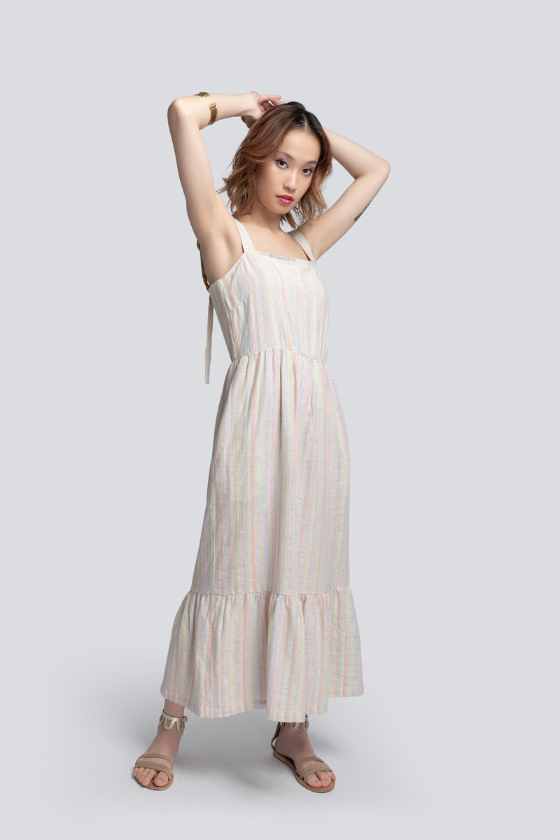 Tiered Sundress in Stripes Linen