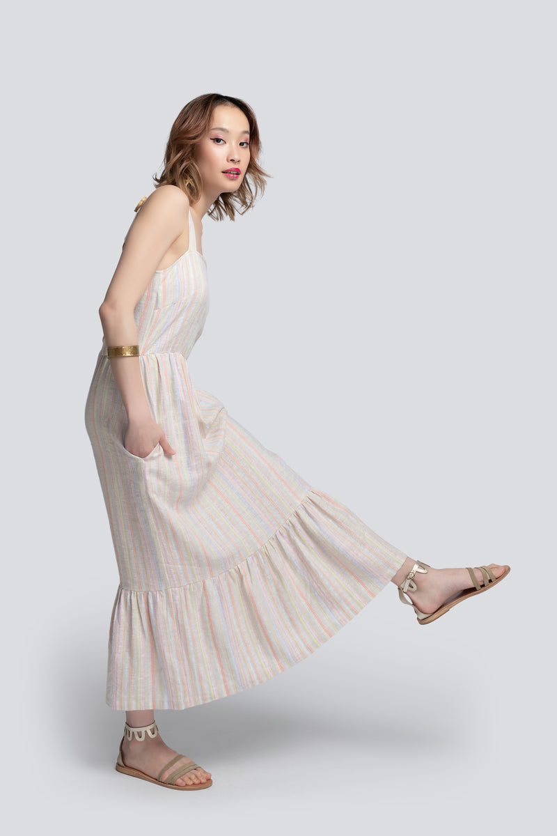 Tiered Sundress in Stripes Linen