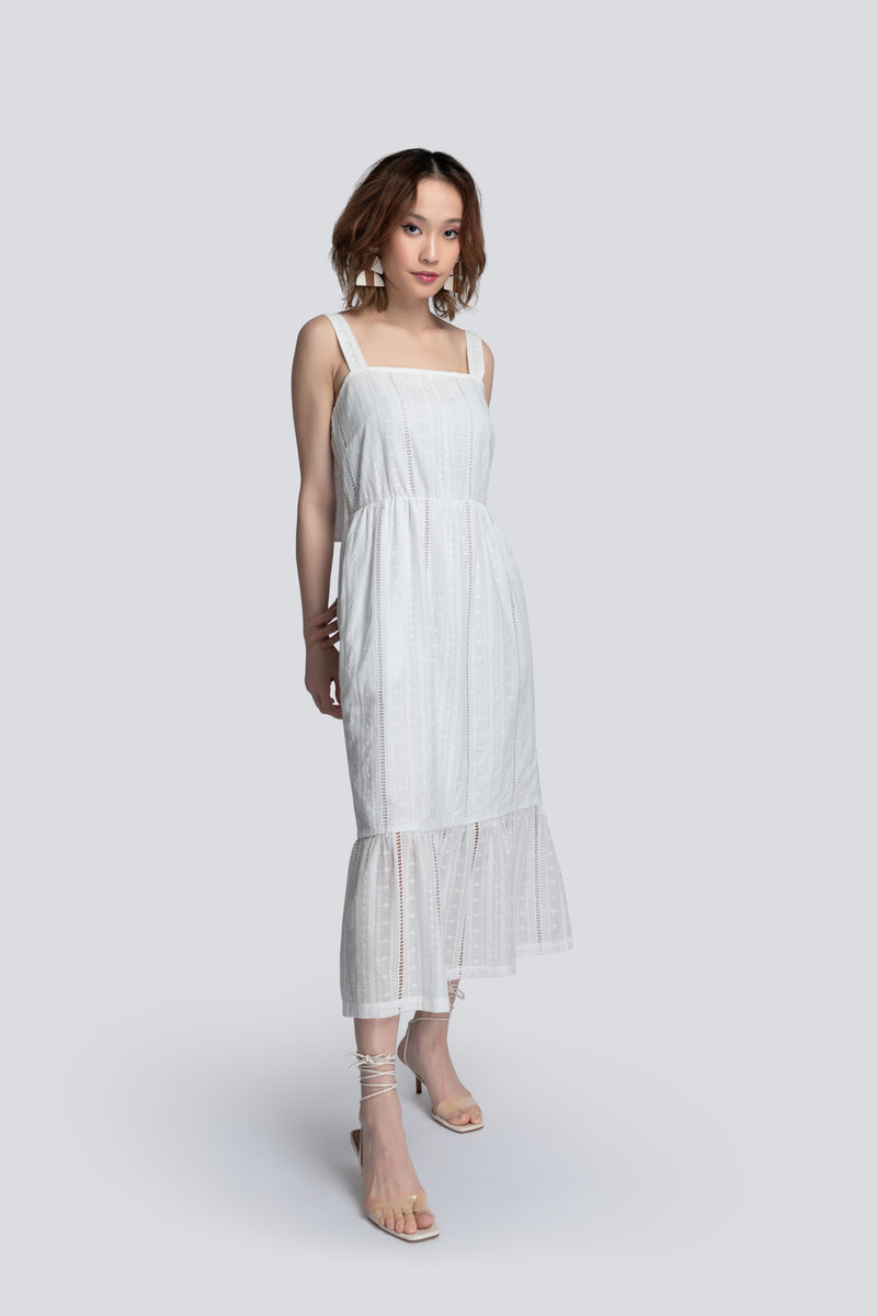 Tiered Sundress in White Broderie Cotton