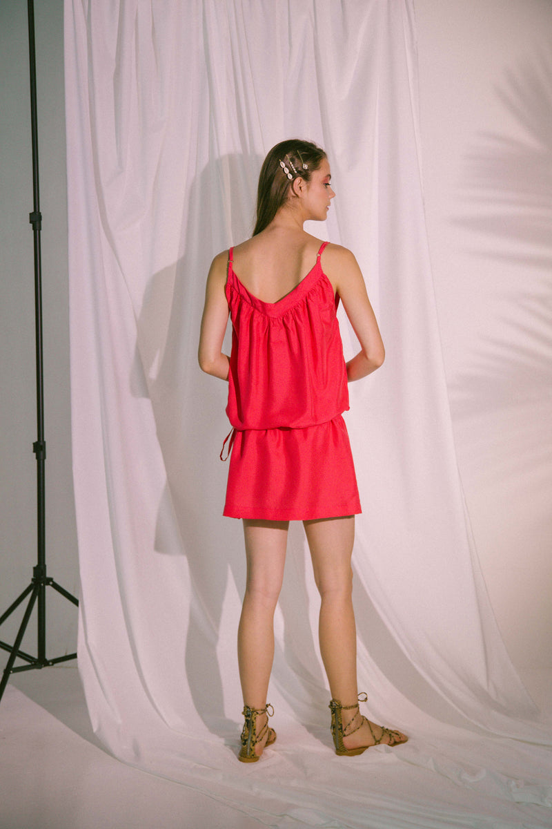 Ludus Beach Dress With Drawstring in Pink Red