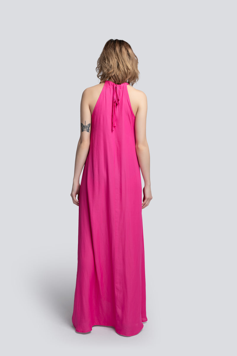Halterneck Maxi Dress in Pink Polyester