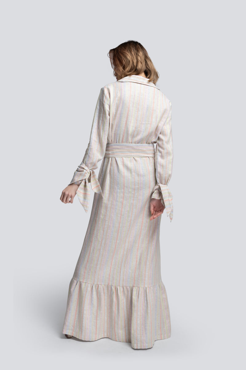 Long Shirt Dress in Stripes Linen