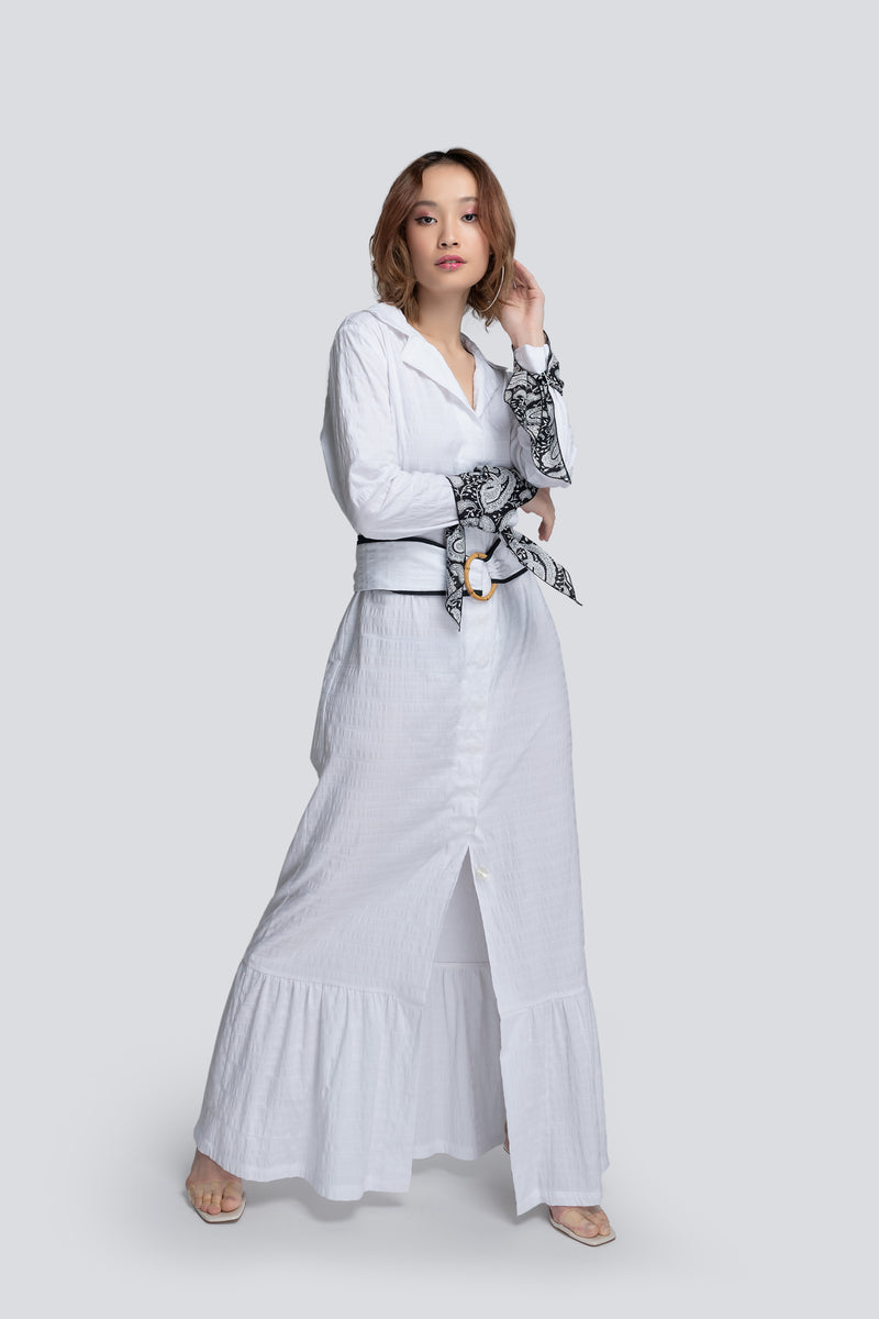 Long Shirt Dress in Textured White Cotton