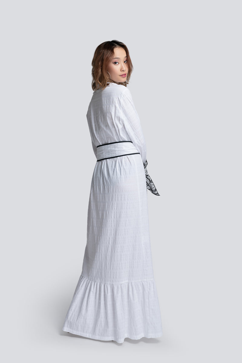 Long Shirt Dress in Textured White Cotton