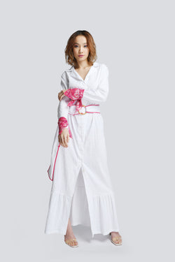 Jodi Maxi Shirt Dress in White (Pink Bandana)