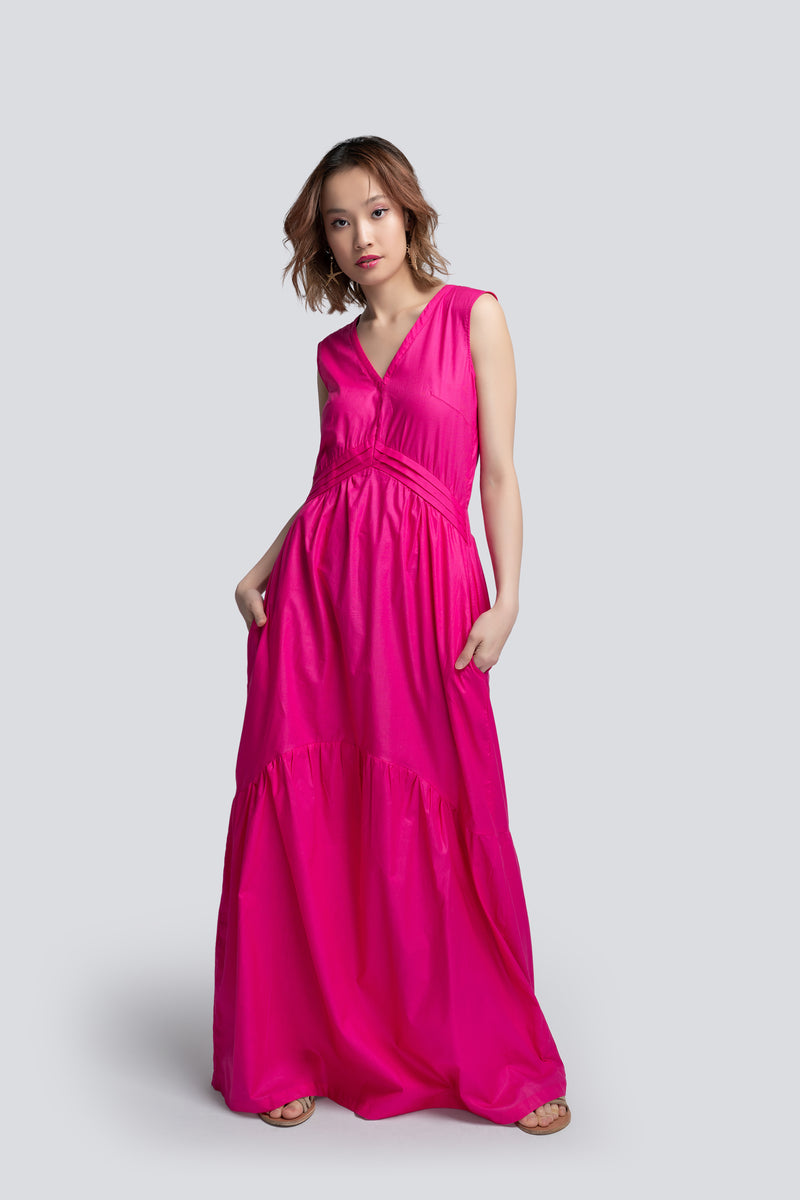 Tiered Maxi Dress in Pink Cotton