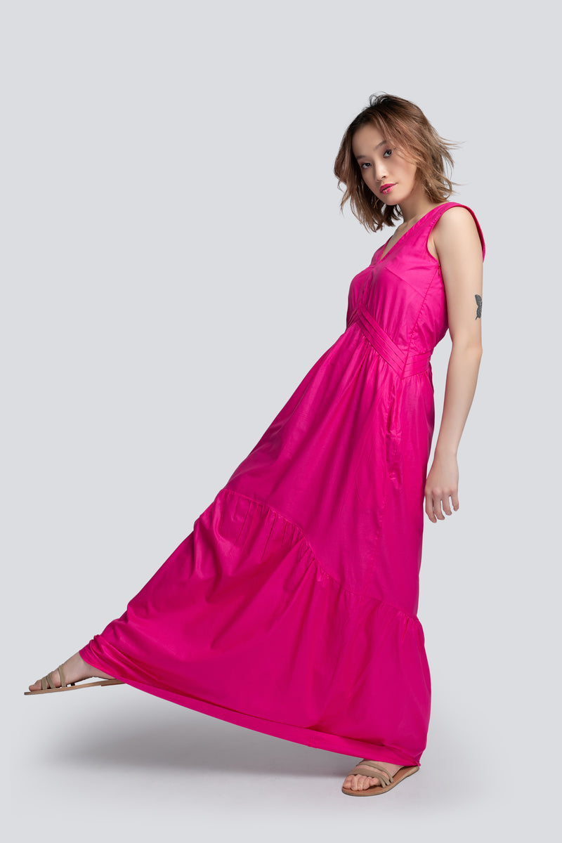 Tiered Maxi Dress in Pink Cotton