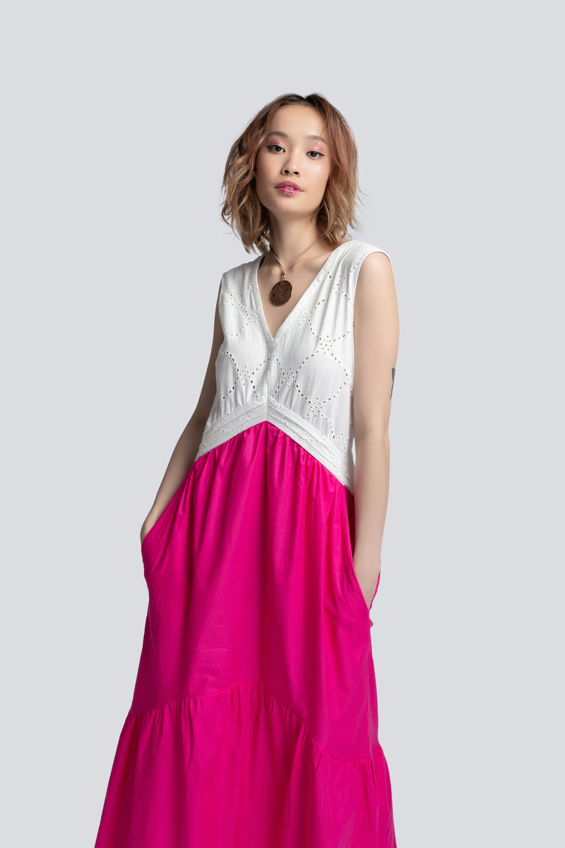 Tiered Maxi Dress in Two Tone Cotton