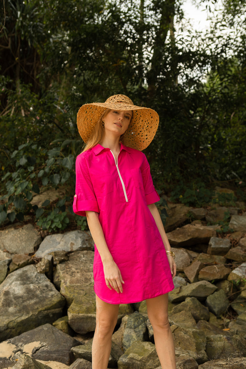 Fiesta Shirt Dress in Fuchsia Pink