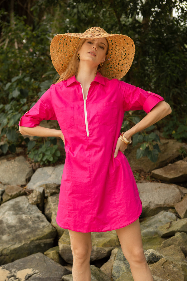 Fiesta Shirt Dress in Fuchsia Pink